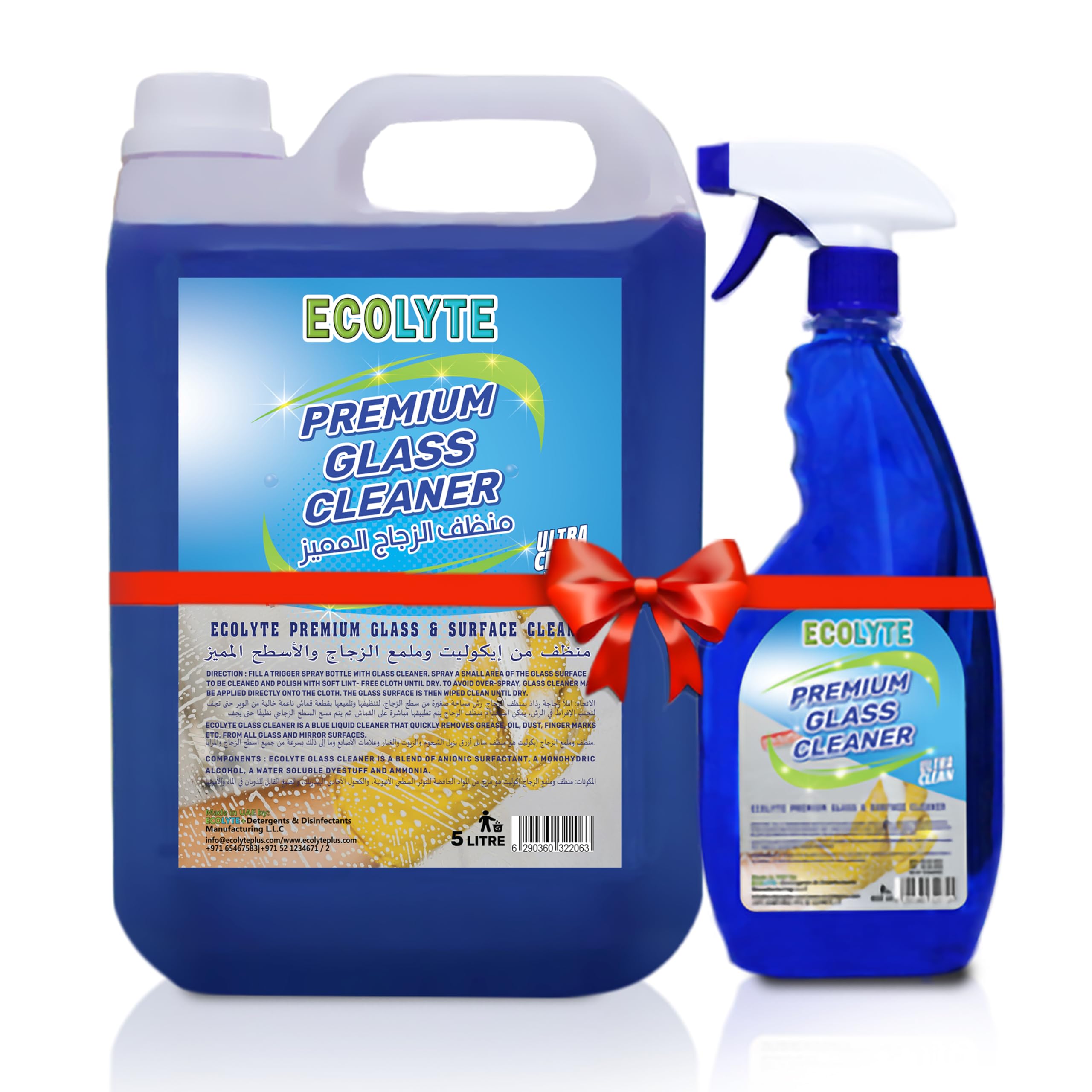 ECOLYTE+ Glass & Surface Cleaner, Premium Liquid formula removes grease, oil, dust, & finger marks. Ideal for windows, mirrors, screens, streak free, crystal clear shine (650 ml & 5 Liter)