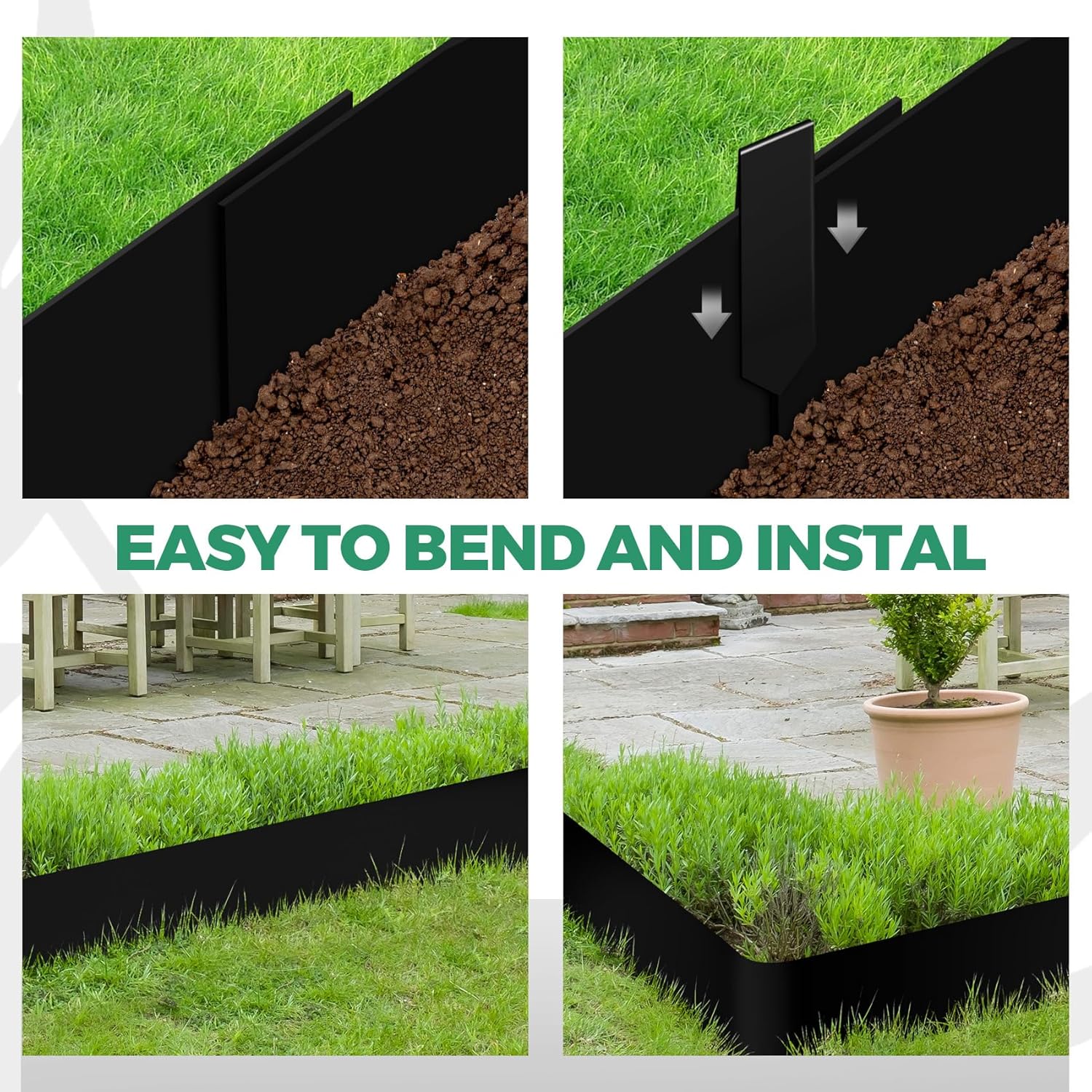 Therwen 10 Pieces Steel Landscape Edging with 10 Clips, 40 x 6 Inch Steel Garden Edging Border Landscape Edging Metal Landscape Edging Metal Edging for Landscaping Lawn Yard (Black)