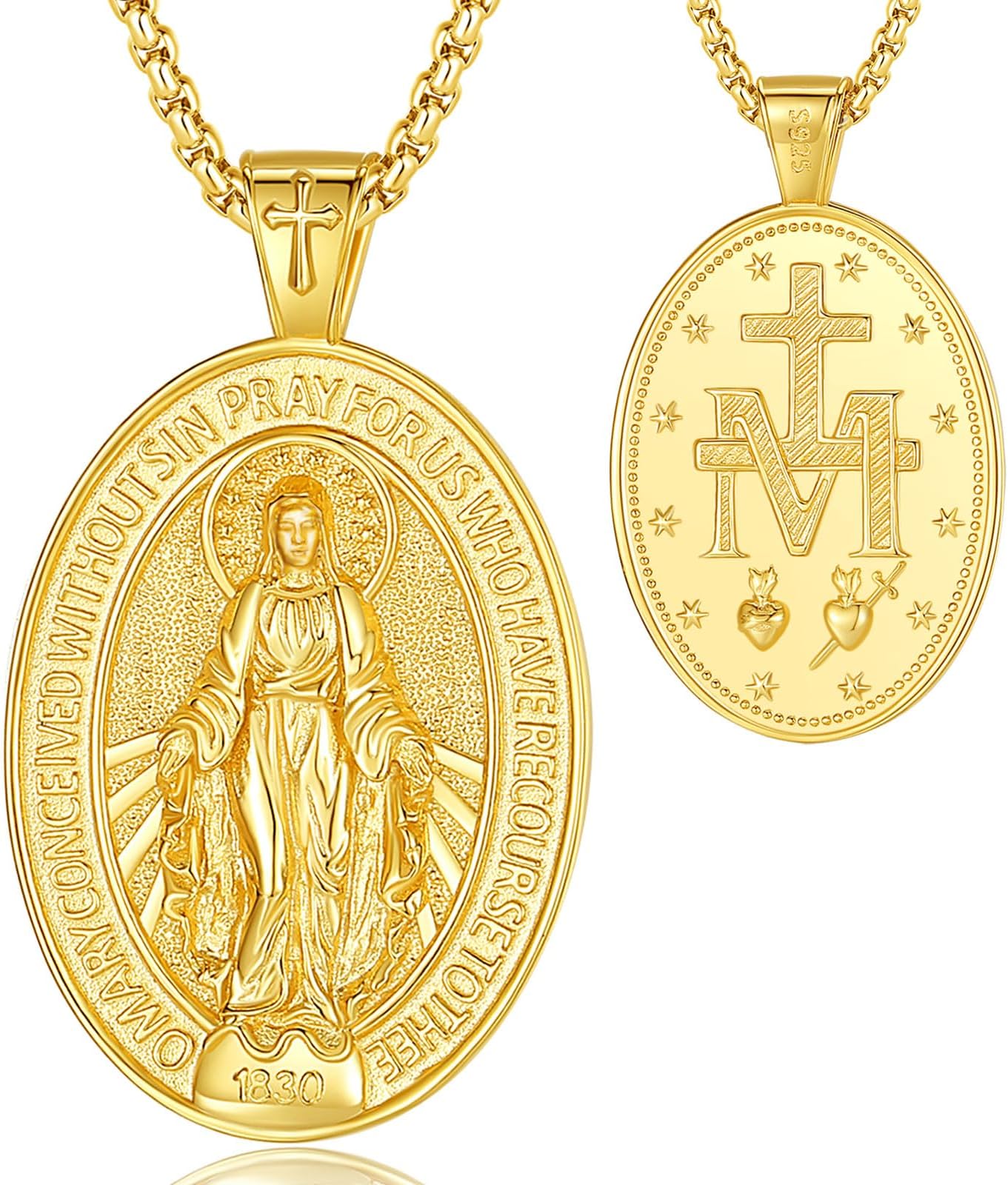 925 Sterling Silver St Christopher/St Benedict/St Michael/Virgin Mary/San Judas Tadeo/Good Shepherd Cross/Archangel Necklace Medal Pendant Protection Religious Amulet Jewelry For Men Women