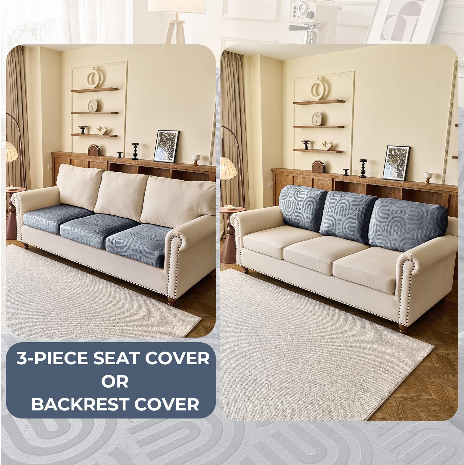 Couch Cushion Covers for Sectional Sofa Seat Cushion Cover Stretch Washable Separate Sofa Slipcovers Wear-Resistant Universal Furniture Protector (Dark Grey, 3 PC Seat or Back Covers)