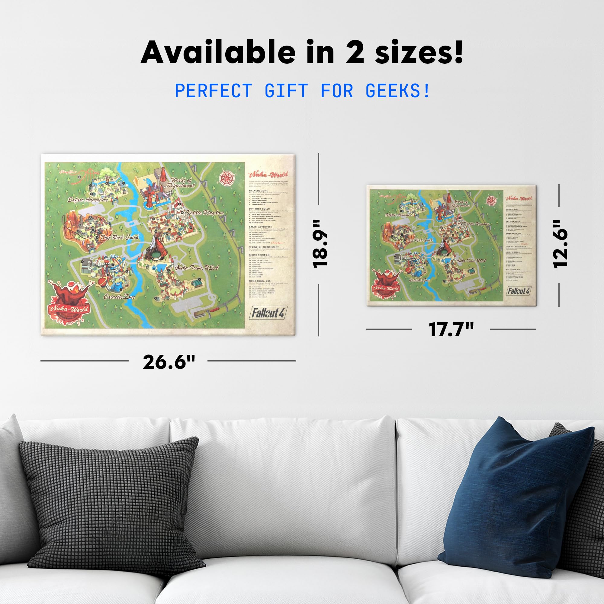 Displate Metal Poster Fallout Nuka World Map Wandbild 48 x 67,5 cm | Magnetische Befestigung Wandposter. Wanddeko, Metall Wandkunst, Wanddekoration im Wohnzimmer in Schlafzimmern & Büros.
