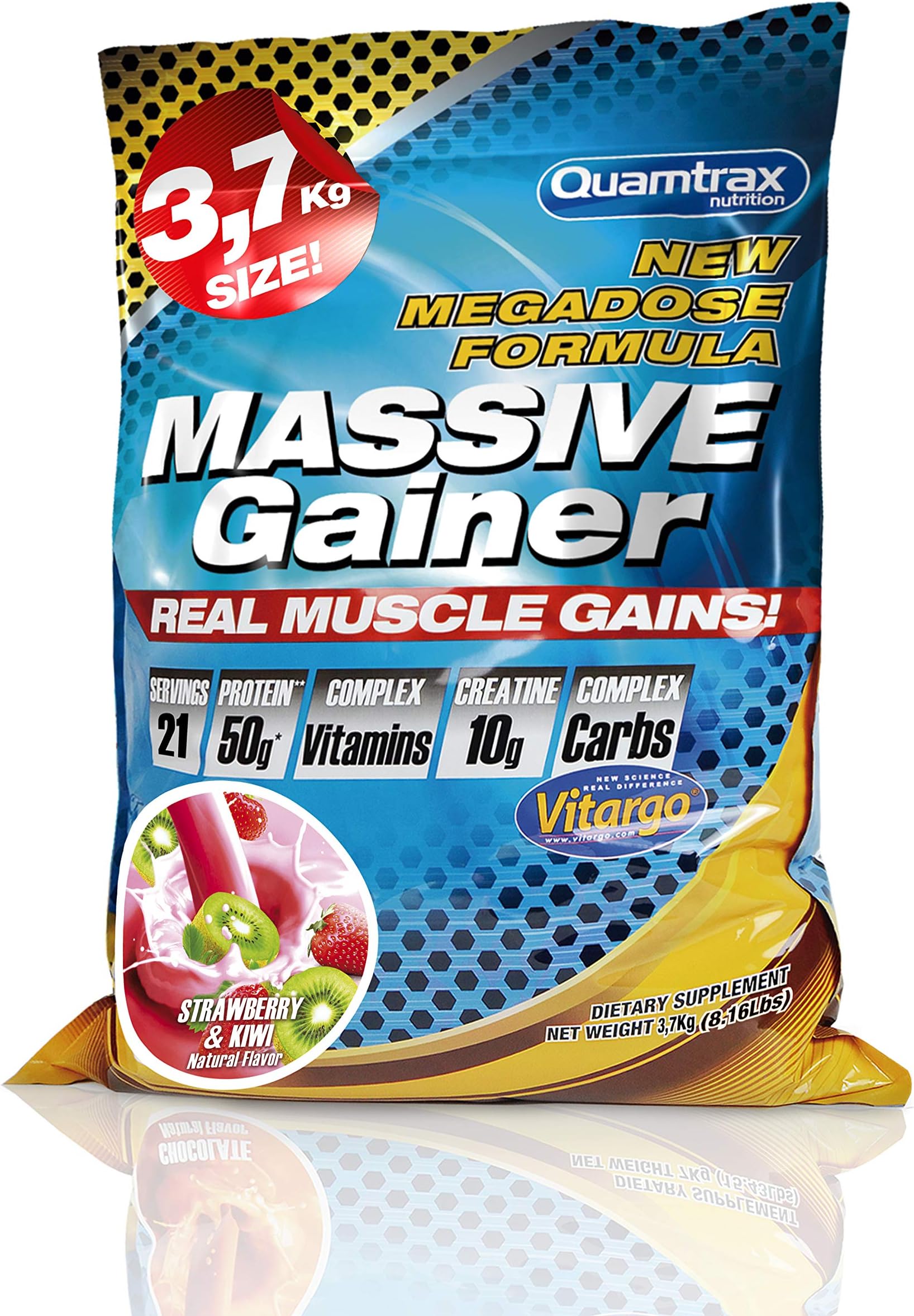 Quamtrax Massive Gainer 3.7kg-Flavor-Strawberry Kiwi, Adult Unisex, 0, 7