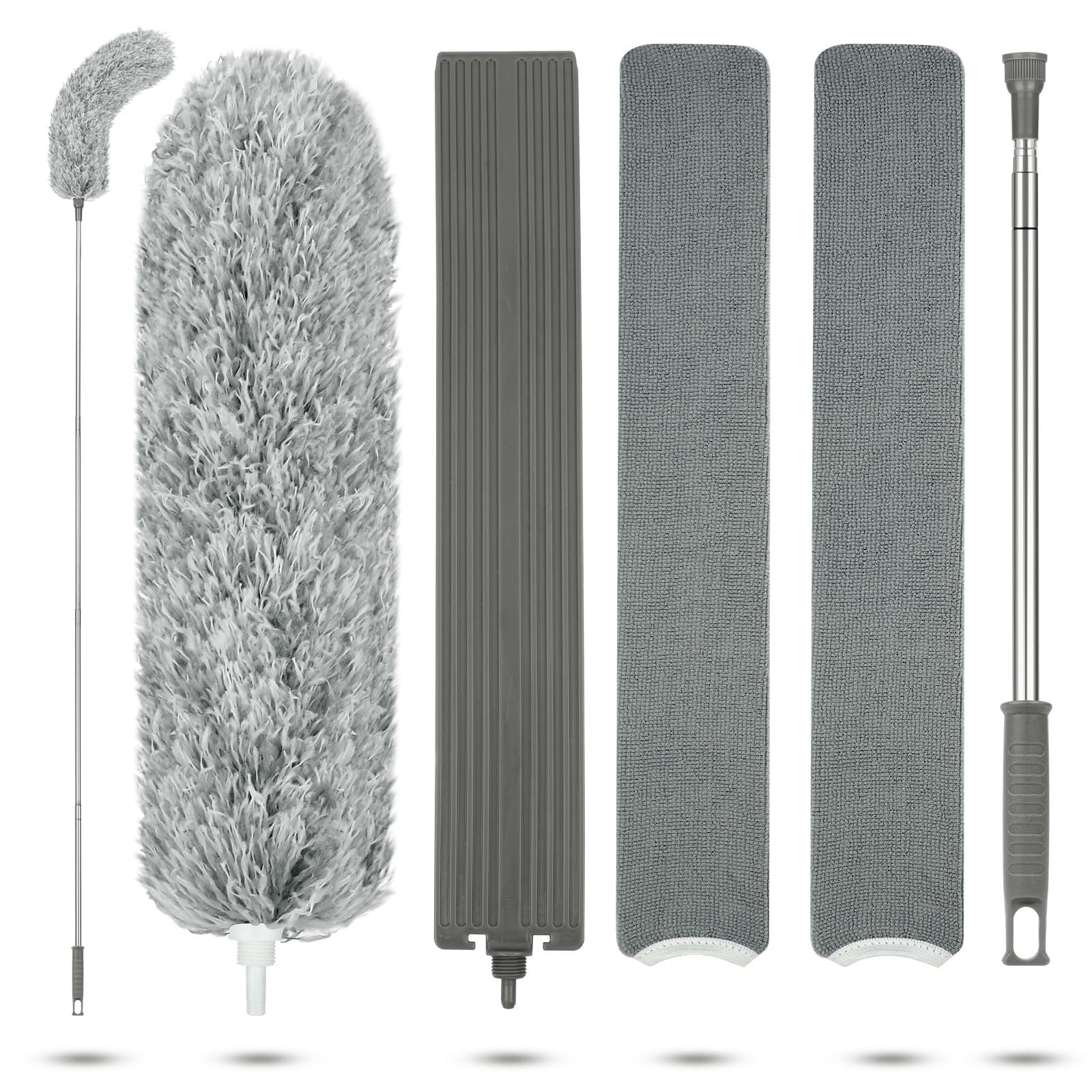 Vicloon Plumero Atrapapolvo Plumero de Limpieza Extra Largo 2.44m Telescópica Microfibra Plumeros y Cepillo de Limpieza de Ranura, Lavable, Extensible con 2 paños reemplazables para Persianas Windows