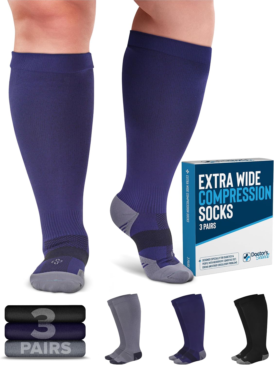 ® Plus Size Compression Socks for Women Wide Calf - 3 Pairs