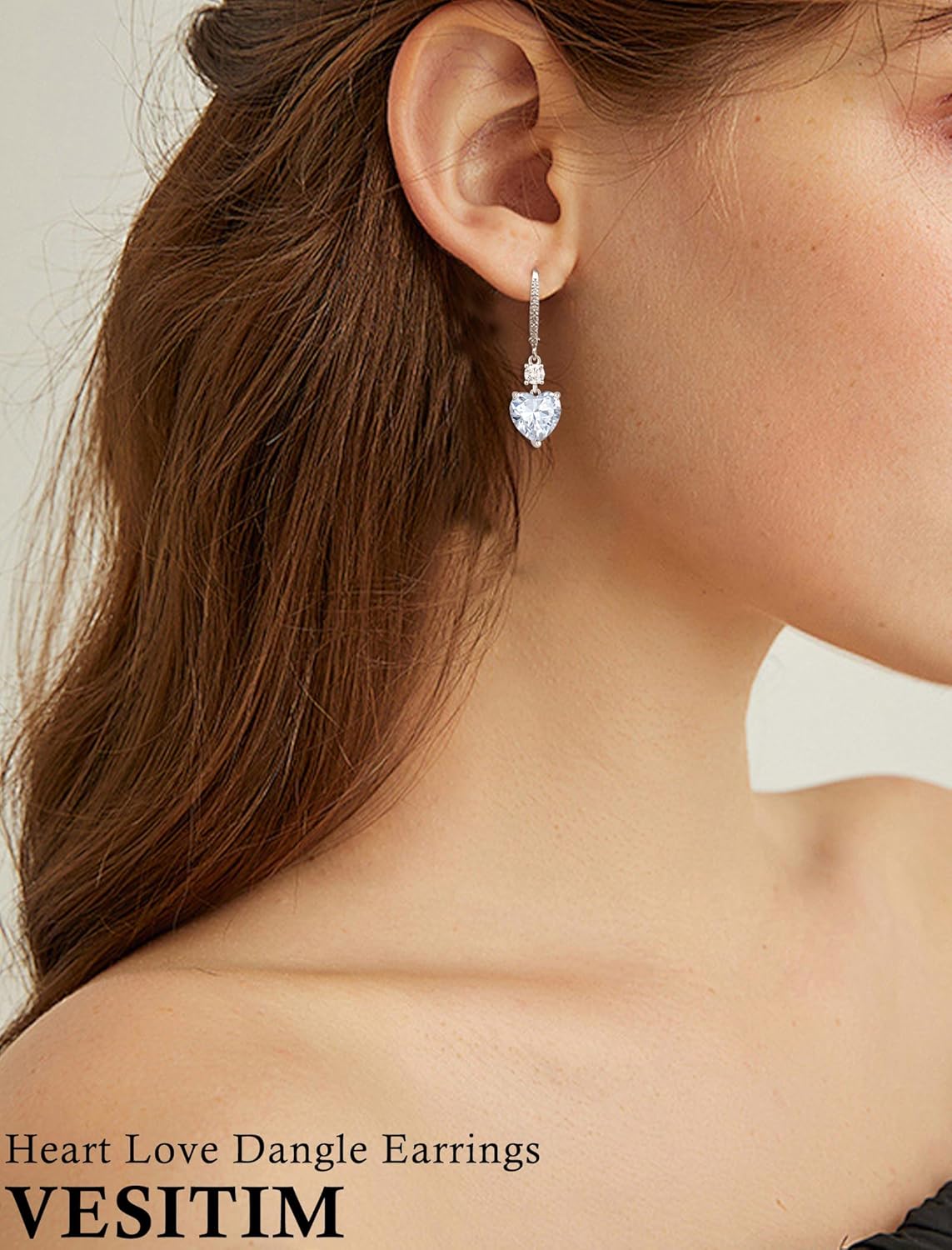 Women's Heart Dangle Earrings Sterling Silver Solitaire Drop Earring Birthstone Leverback Jewelry Gift - Image 2