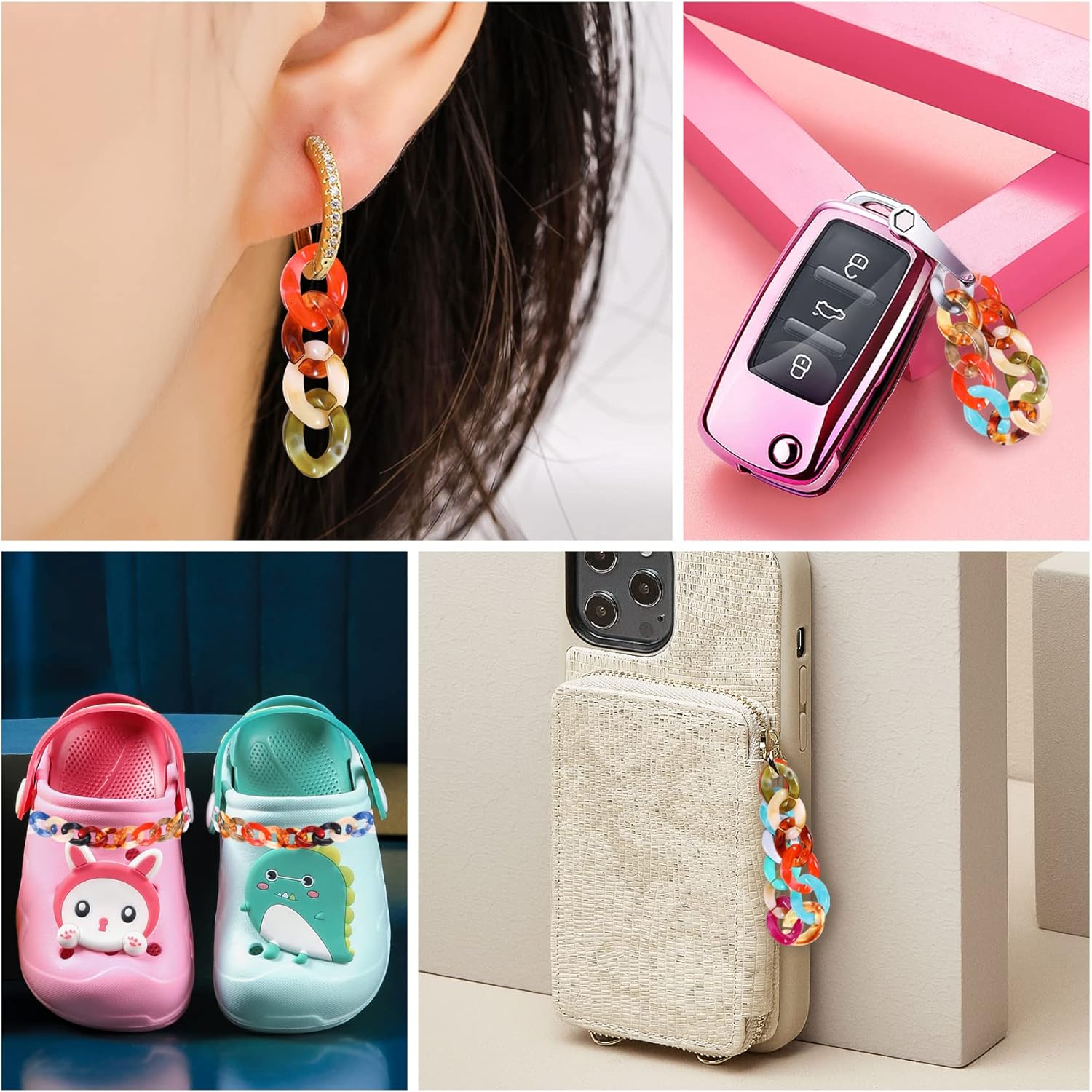 200PCS Acrylic Linking Rings, Link Connectors, Assorted Color Open Link Rings, for DIY Jewelry Making, Purse Eyeglass Jean Pocket Chain Lanyard, 10x14mm - Image 4