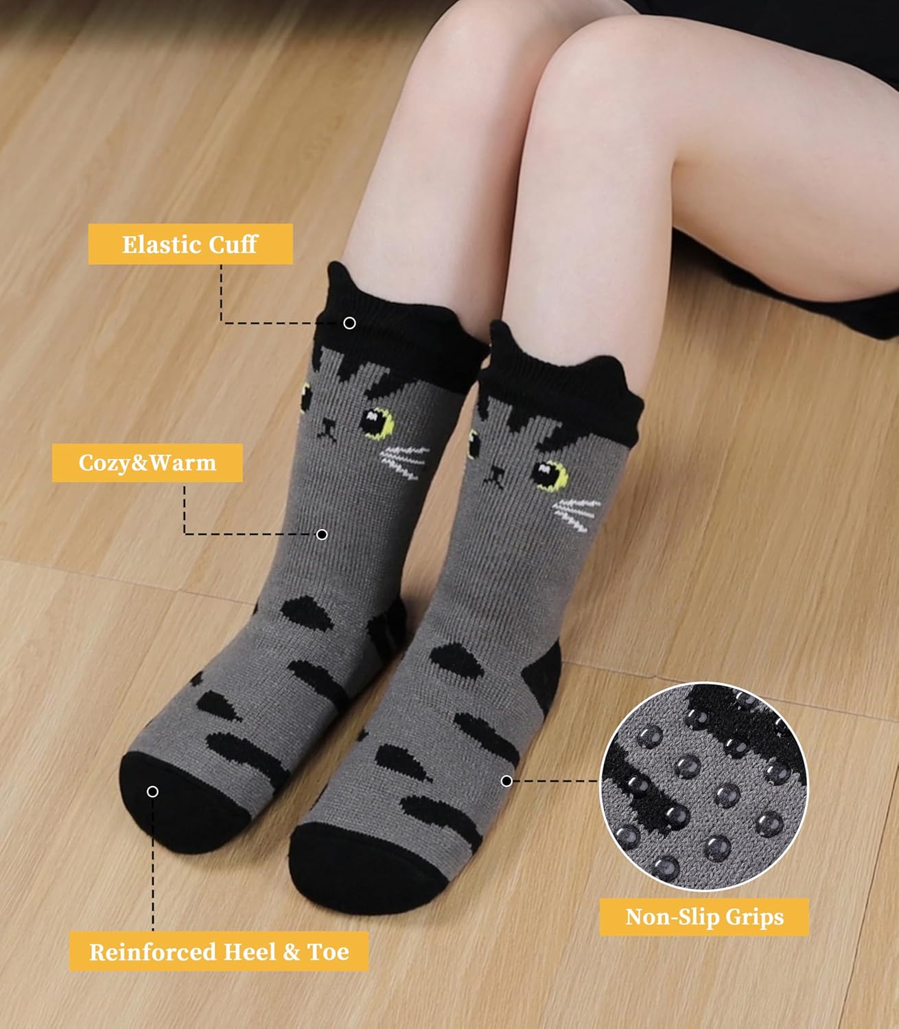 FNOVCO Cat Socks Fuzzy Slipper Socks for Women with Grippers, Cozy Warm Sherpa Lined Slipper Socks - Image 2