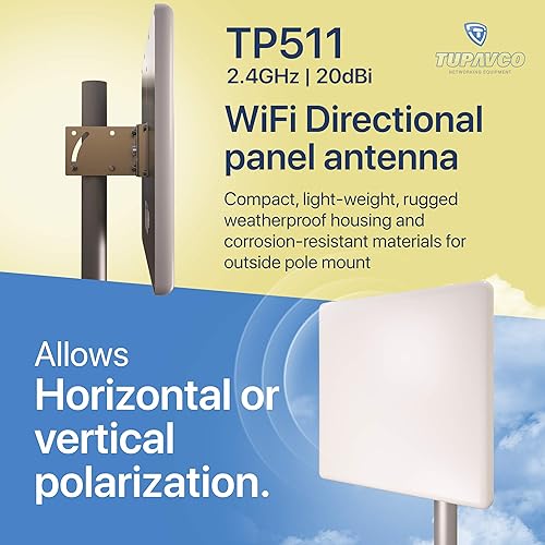 Miniatura 2 de Tupavco TP511 Antena de panel WiFi 2.4GHz (20dBi) Direccional al aire libre (2400-2483 MHz) Señal de red inalámbrica (montaje en mástil de poste)