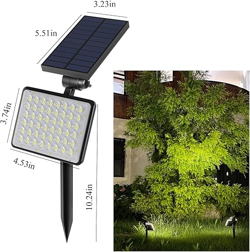 Miniatura 6 de HOOREE Focos solares para exteriores, impermeables, 62 LED, 3 modos de iluminación, árbol, jardín, patio, carril, pasarela, luz solar brillante para