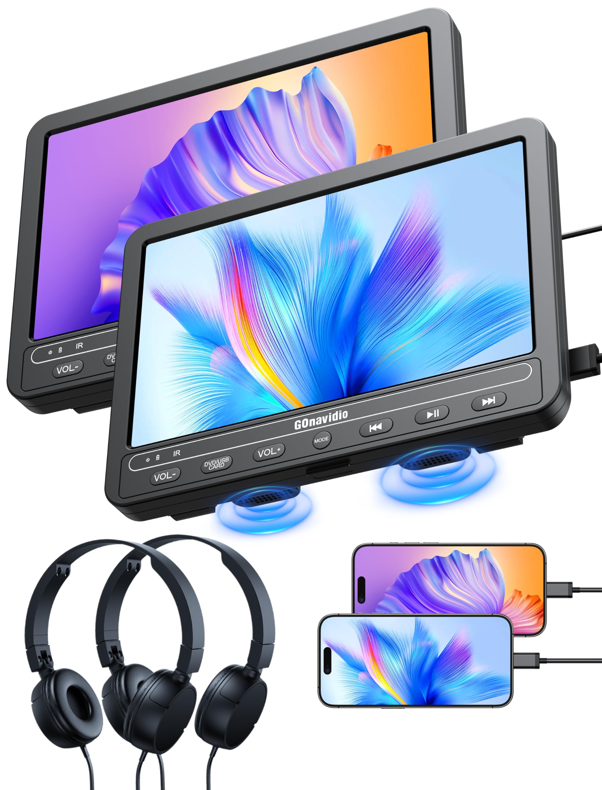 10.1" Portable DVD Players for Car with HDMI Input, 5-Hour Battery, 2 Headphones, Dual Car DVD Players for Back Seat Support USB/TF Card, Last Memory, Play Same/Different Movies, Region Free