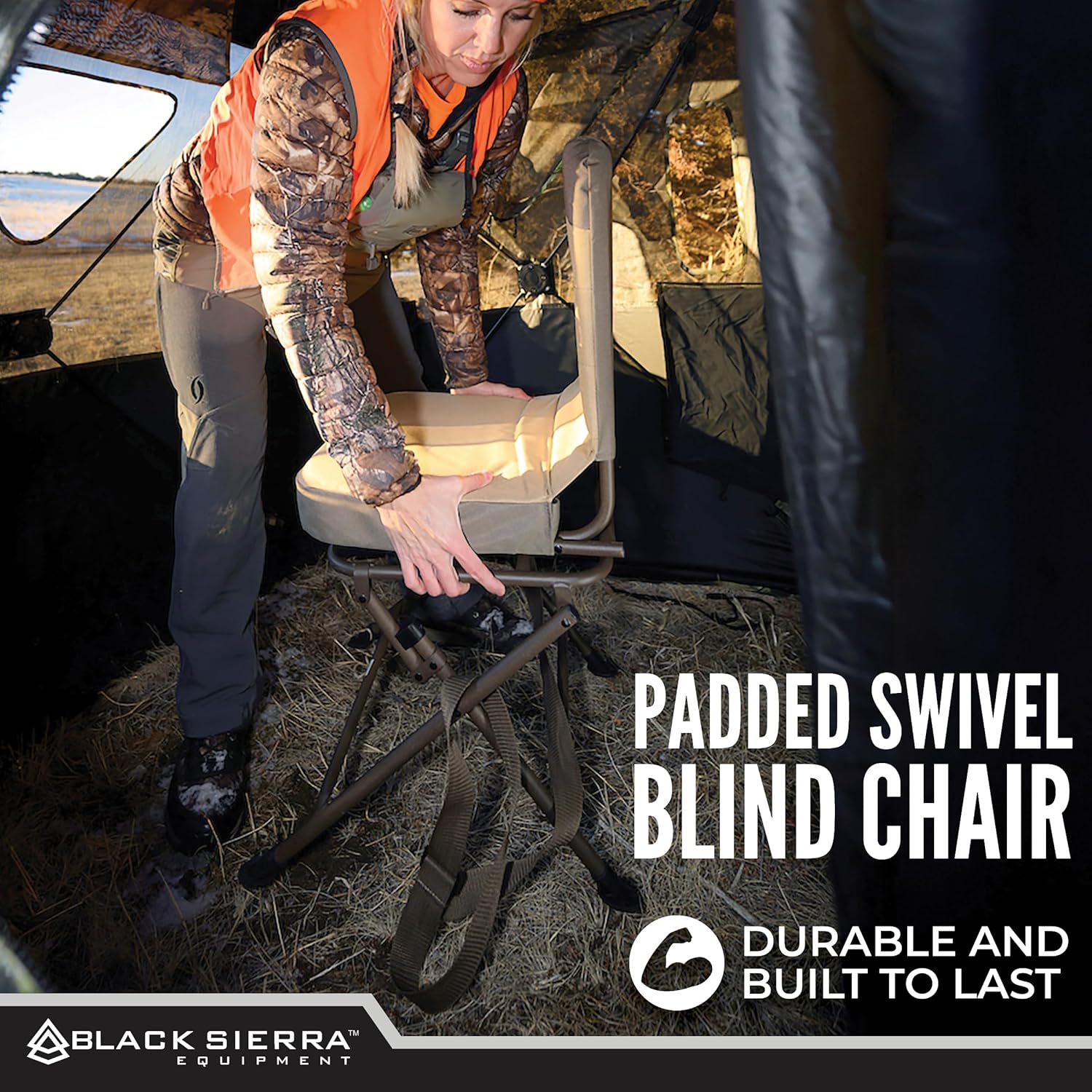 Black Sierra Padded Swivel Hunting Chair - 360 Silent, Heavy Duty, Supports 300 Lbs (Ranger Camo) - Image 3