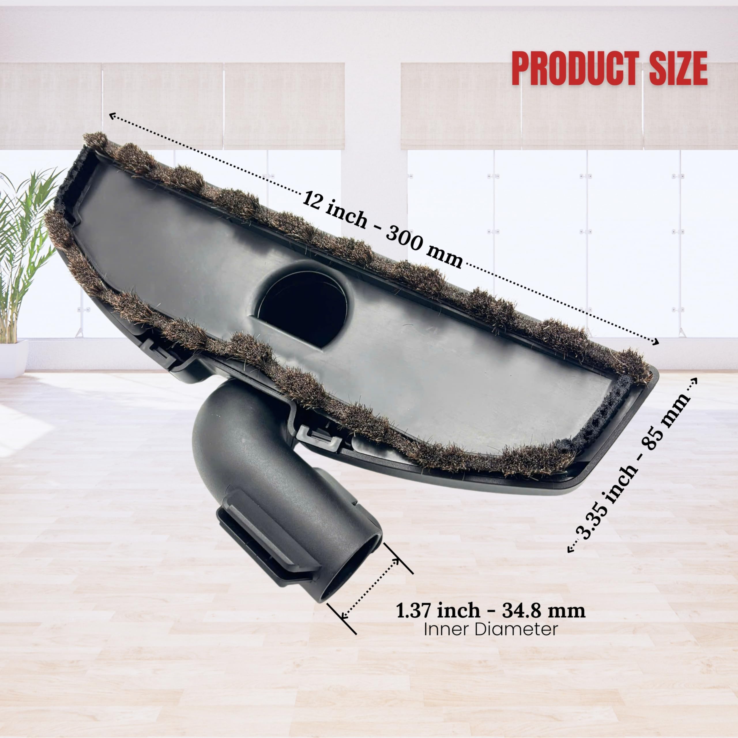 Portek Hardwood Floor Brush Head For Miele Vacuums - 12" Horsehair Bristle Attachment For Hard Floors