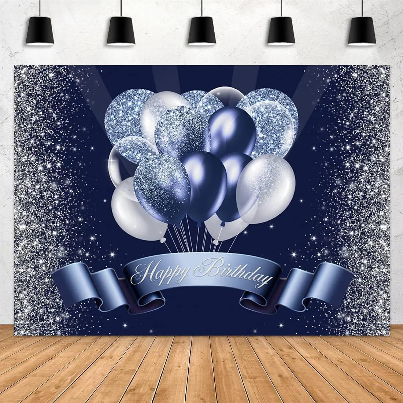 Purpurina Azul Marino Y Feliz Cumpleaños Fiesta Fotografía Fondo Globo Puntos Dulce Fondo Niñas Mujeres Decoración