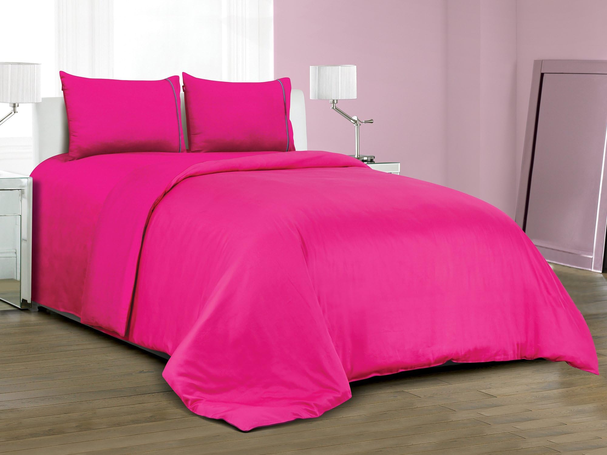 Spread Spain Madison Avenue Cotton 400 Thread Count Light Silky Sateen Sheets King Size Double Bed Zipper Duvet/Quilt Cover (90" x 108" inch Magenta)
