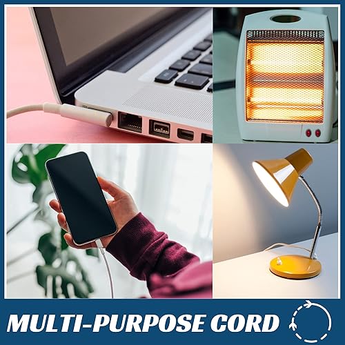 Miniatura 7 de SureSave - Cable de extensión de enchufe plano de 6 pies, cable de extensión de 3 tomas de corriente múltiple de 16 AWG de 24 pulgadas, cable de