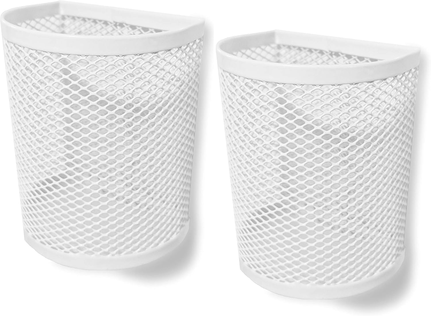 Magnetic Pen Pencil Mesh Metal Basket Holder Container Storage Organizer for Kitchen Refrigerator Fridge Whiteboard Dry Erase File Cabinet Locker (White)(Set of 2)