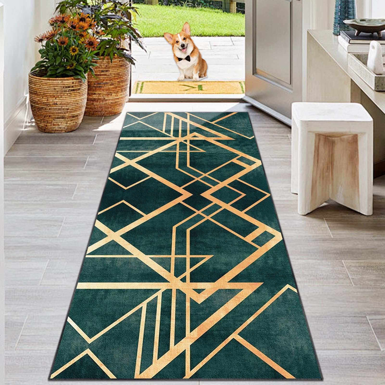 Tapis De AntidéRapant Rectangle Lavable Tapis Couloir Long Moderne Motifs Géométriques Moderne Design Tapis Cuisine avec Fond AntidéRapant Tapis d Salon Entree Interieur 90 x 150 cm