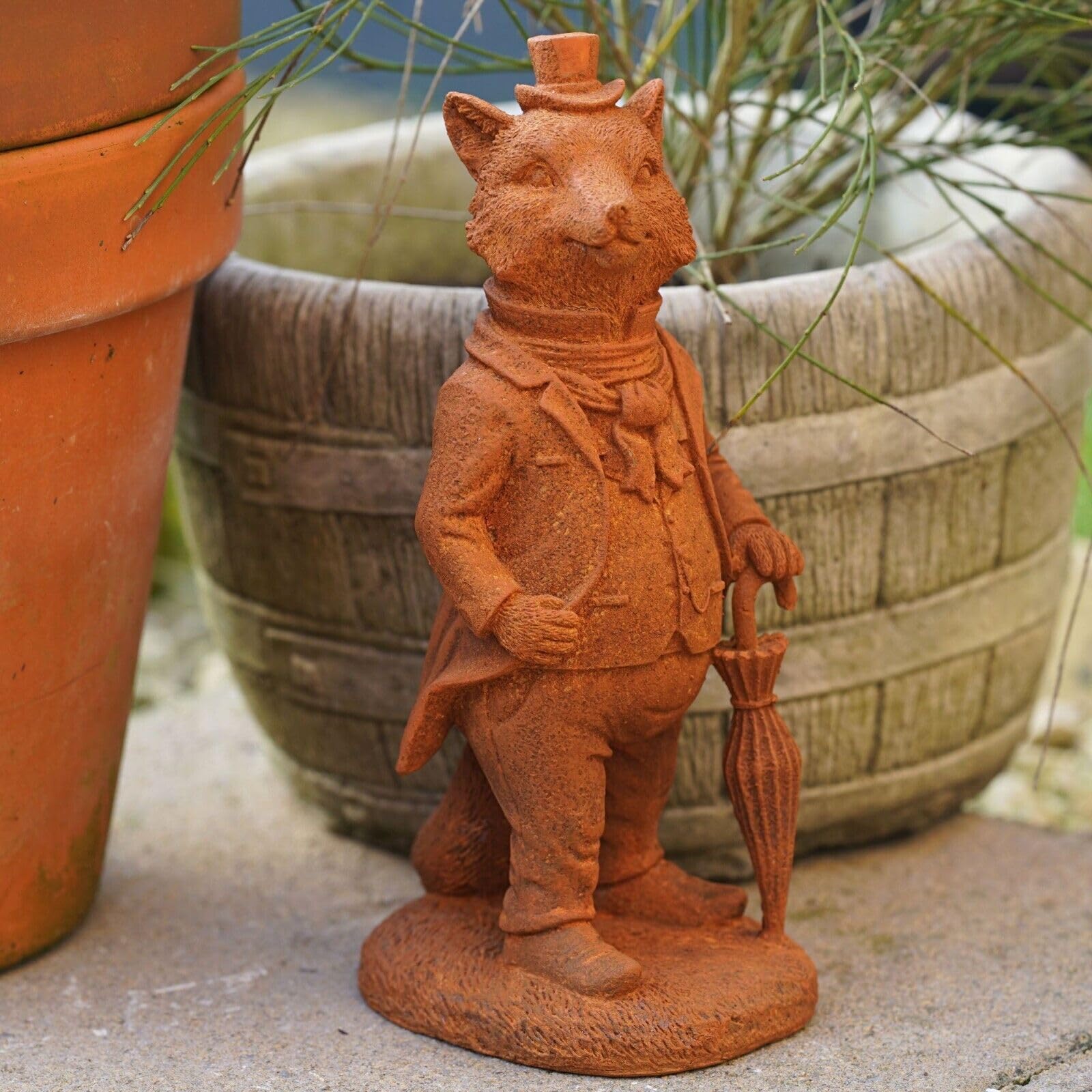 Escultura de jardín de hierro fundido Mr Fox | Adorno de estatua de viento al aire libre en los sauces