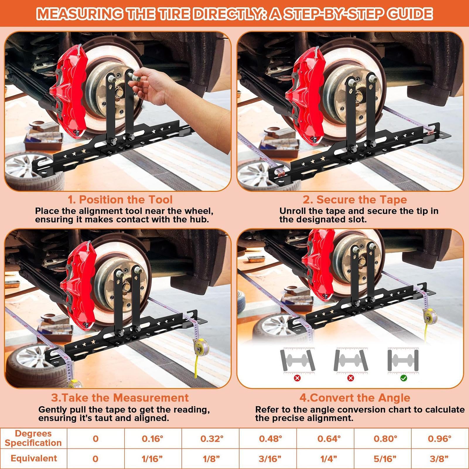 Kit d'alignement des Roues, Outil de Lecture Automatique des Orteils, kit d'alignement précis des Roues avec 2 Rubans de Mesure pour l'entretien de Voiture, Camion, Moto, remorque, Magasin, Garage