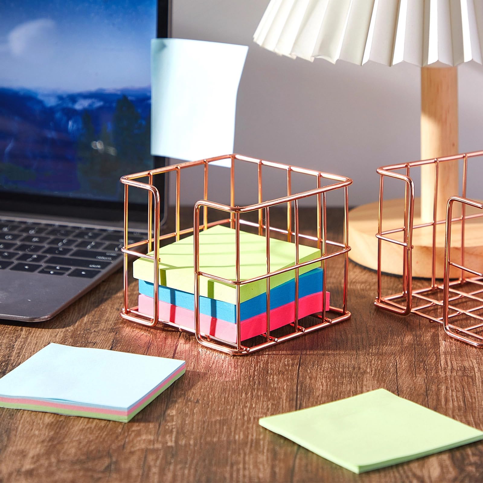 Harloon 2-Piece Sticky Note Holder- 3 8x3 8 Inches Cute Memo Cube Dispenser Mesh Desk Organizer for Notepads — view 6