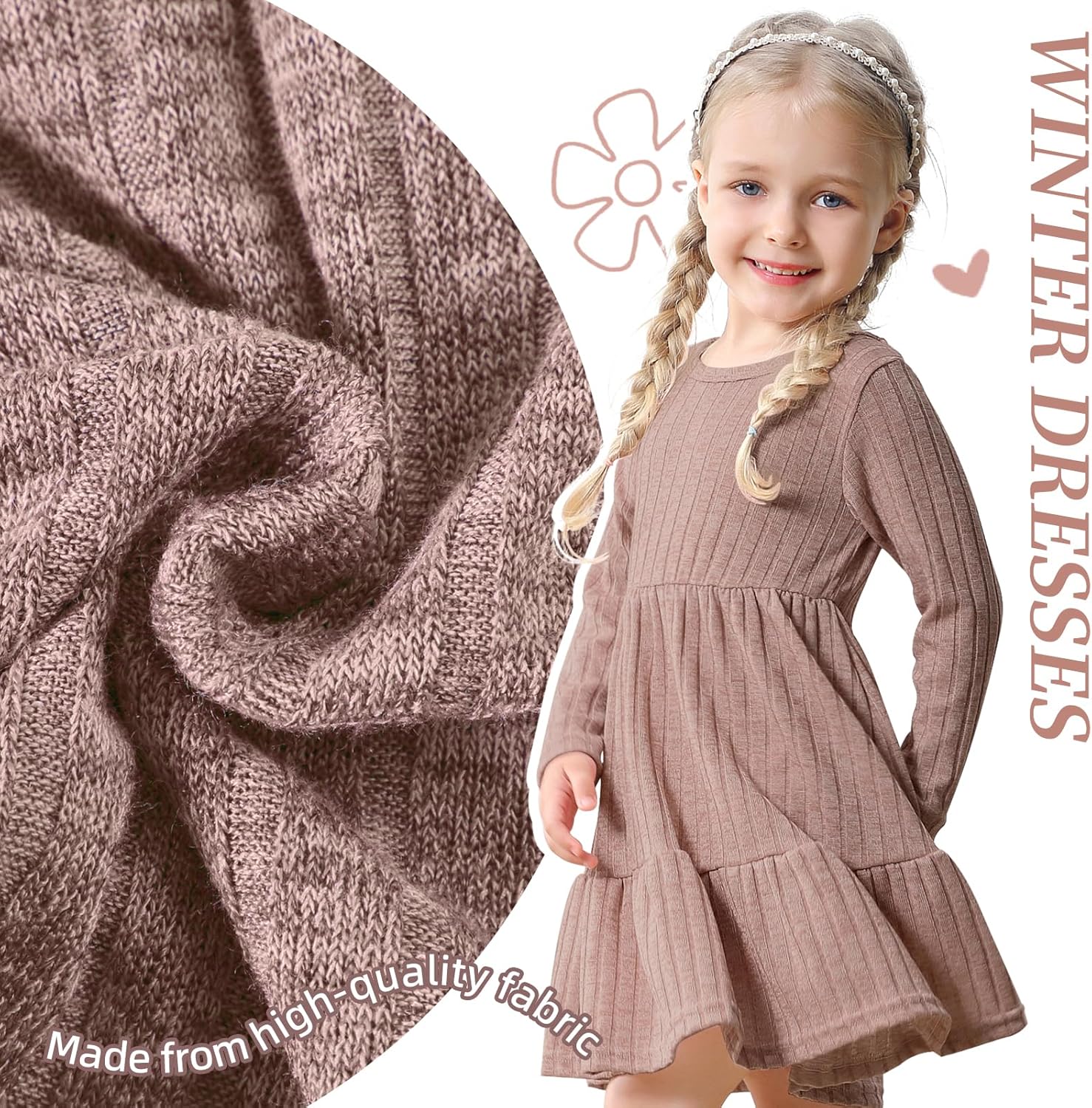 Toddler Baby Girl Long Sleeve Dress Girls Knit Sweater Dresses Tiered Kids Swing Holiday Clothes Fall Winter - Image 3