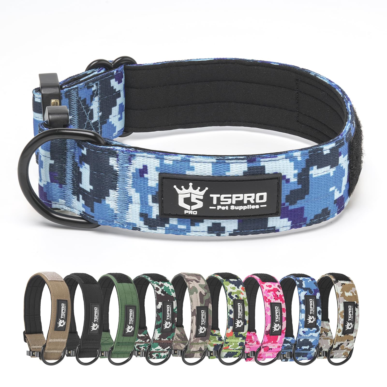 TSPRO Collar Táctico para Perros con Hebilla de Liberación Rápida y Parches | Collar Premium, Panel Fijación, Forro Acolchado, Ancho 3,8 cm, Ajustable, Anillo D Metálico, para Medianos y Grandes, Paseos Global Recycled Standard Global Recycled Standard Global Recycled Standard