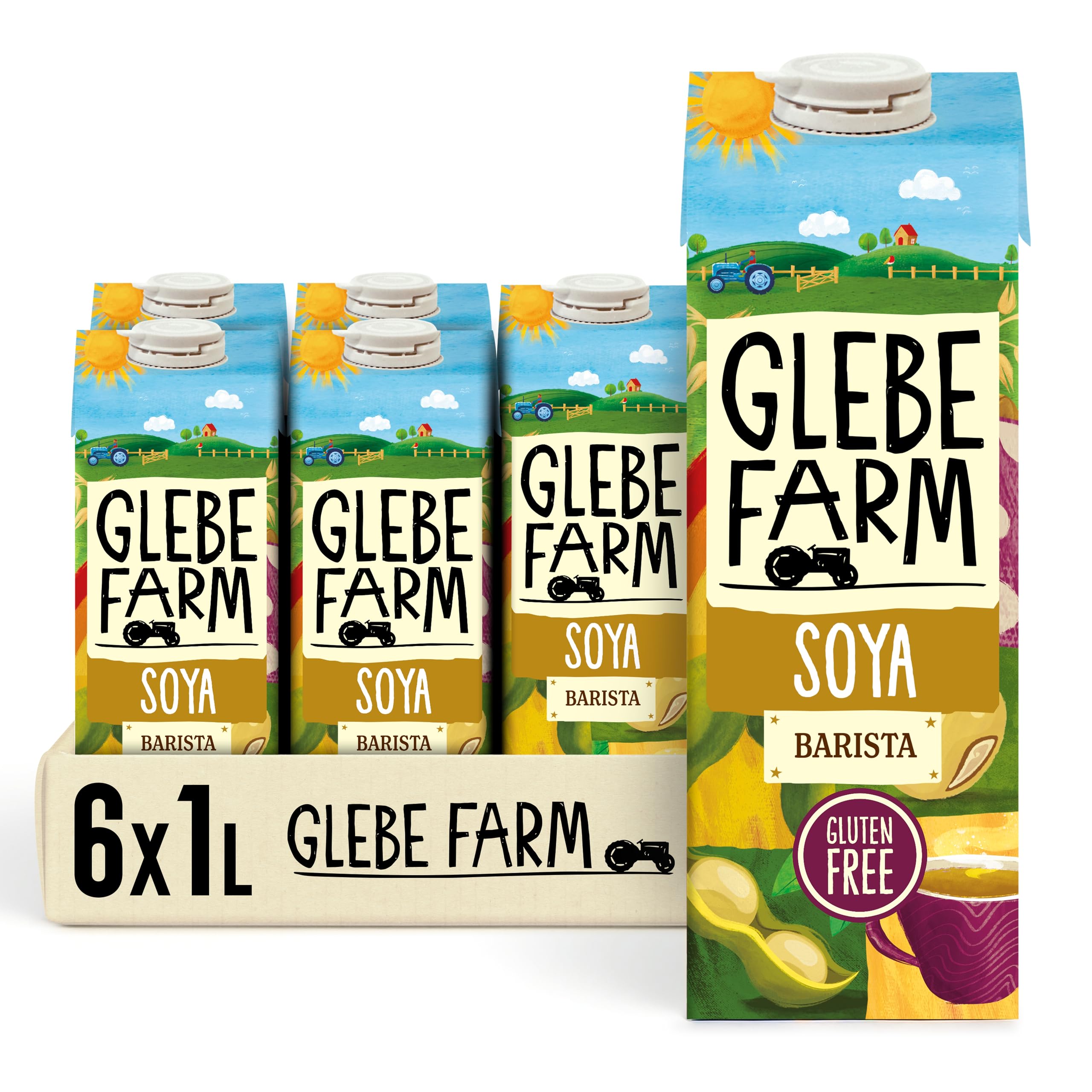 Glebe Farm Gluten Free Soya Milk, Healthy Dairy Free, Coffee Creamer & High Protein Soya Barista Milk For The Perfect Microfoam, Multipack, 6 x 1 litre