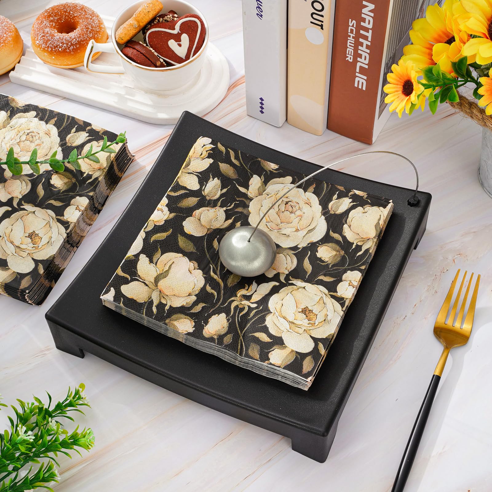 Servilletas de papel con motivos florales dorados, elegantes servilletas para banquetes de alta gama y reuniones exclusivas, toallas de papel ecológicas y sostenibles similares a la tela, un toque de | Bodega