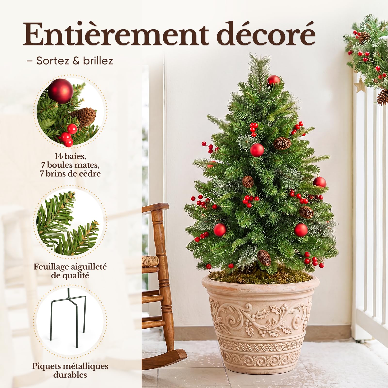 HOKEEPER Lot de 2 sapins de Noël artificiels de 90 cm avec éclairage LED | Sapin de Noël artificiel avec pommes de pin
