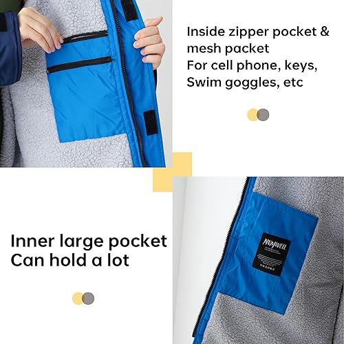 Miniatura 10 de NUMWELL Parka de natación impermeable de gran tamaño, bata unisex con capucha, manga larga, forro polar, cálido poncho de surf