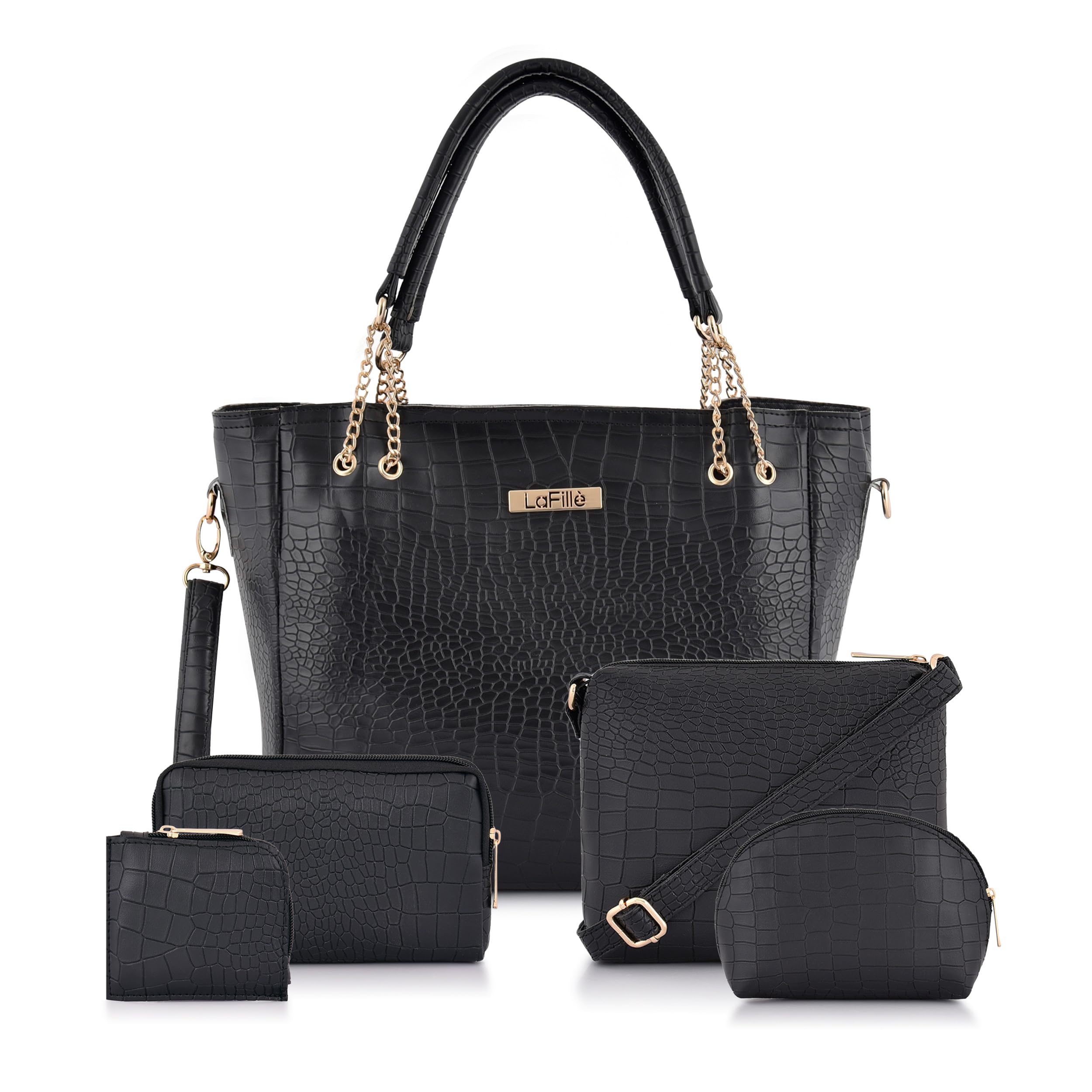 LaFille Croco Texture Handbags for Women & Girls | Ladies Purse & Tote Bag | Handbags for Office & College (Black) (B0CPC37HTP) Amazon Price History, Amazon Price Tracker