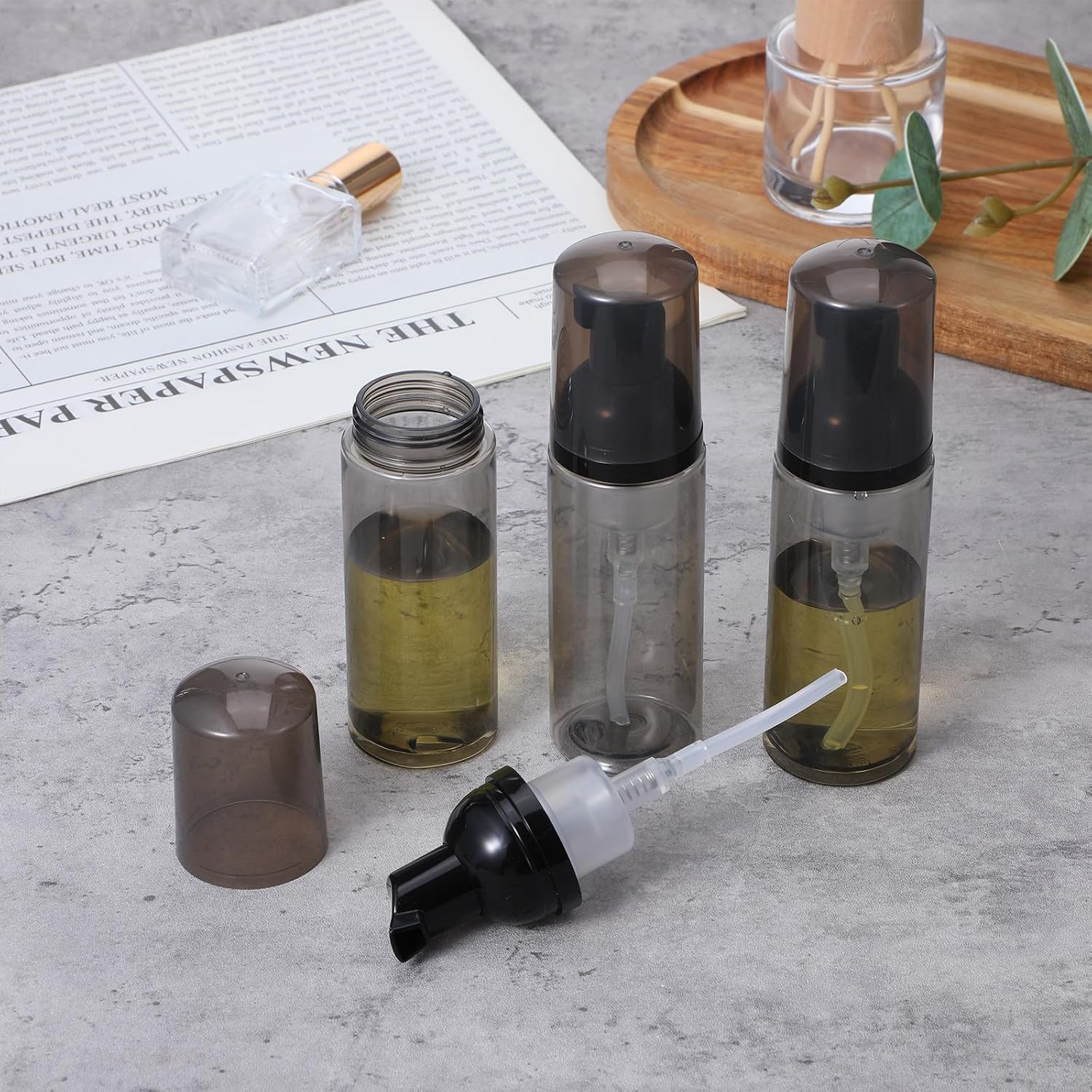 36 PCS Soap Foam Bottle, 2 oz Plastic Foam Dispenser Bottle for Lash Shampoo, Refillable Travel Bottles for Hand Soap, Foaming Cleanser, Clear PET with Black Pump