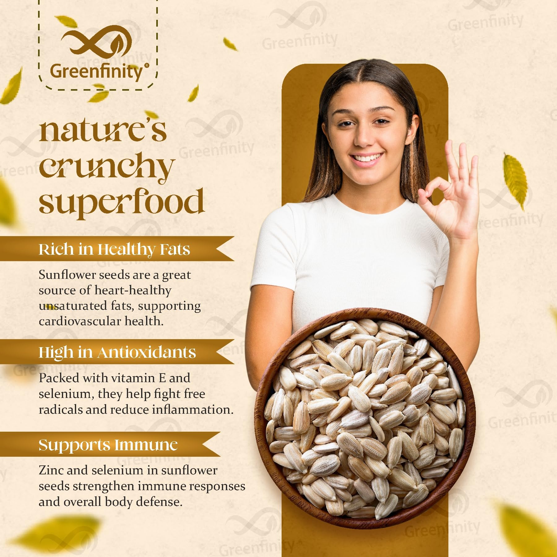 Greenfinity Raw Sunflower Seeds 1kg (500g x 2) | 100% Natural, High Protein, Fiber & Antioxidants | Healthy Snack for Weight Management & Immunity | Vegan, Non-GMO, No Preservatives - Image 4 thumbnail