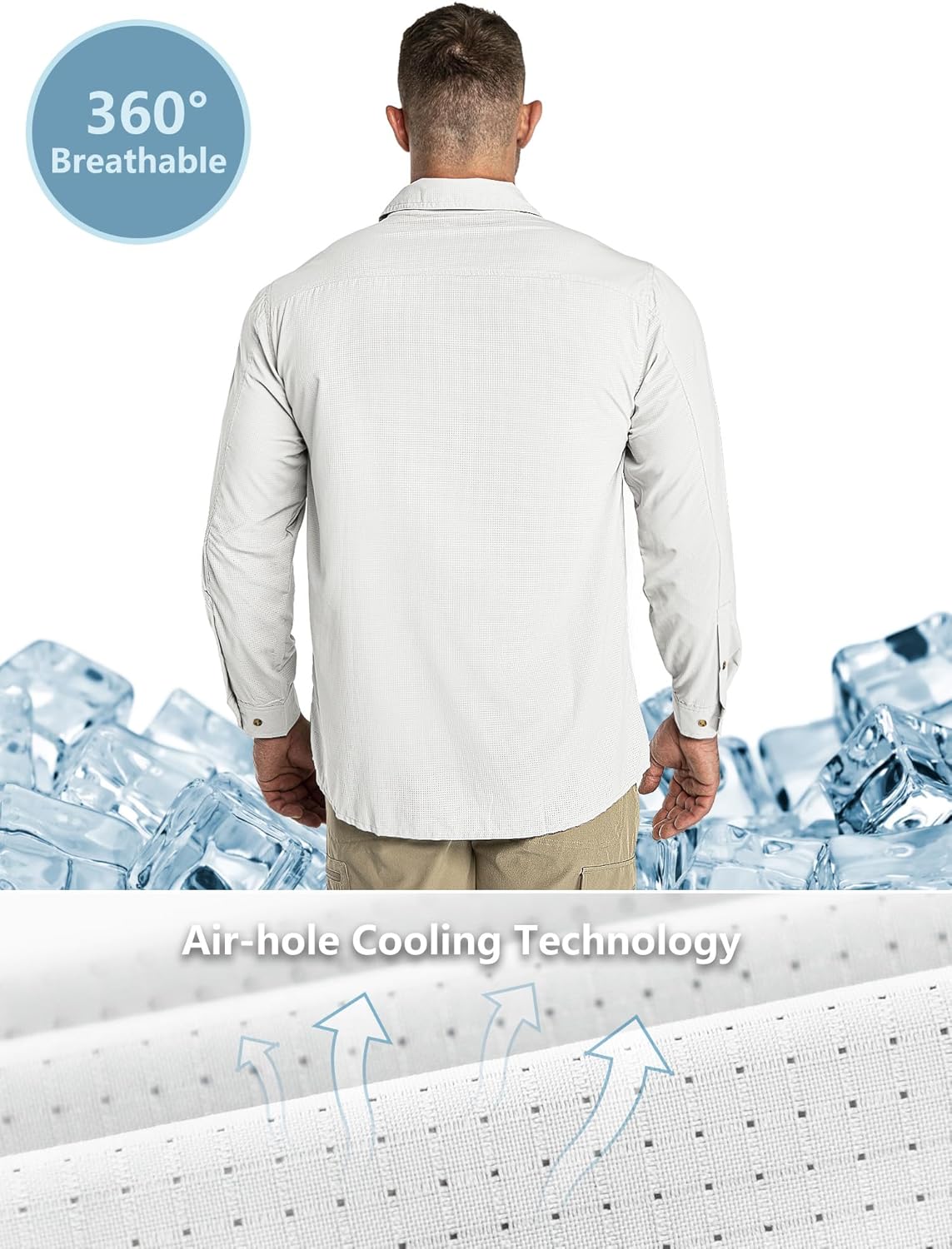 Outdoor Ventures Men's UPF 50+ UV Sun Protection Shirt, Long Sleeve Hiking Fishing Shirt Cooling Quick Dry for Safari Travel - Image 2