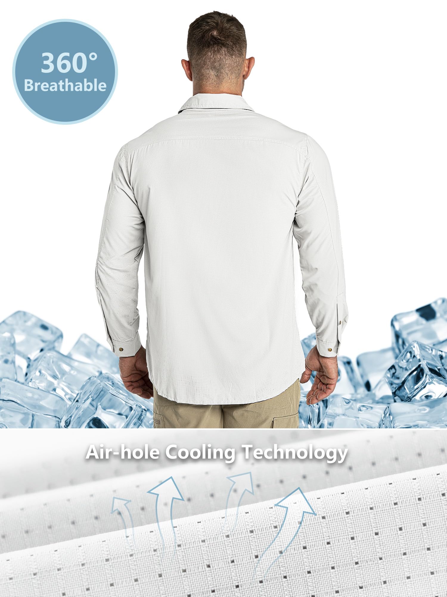 Outdoor Ventures Camisa de manga larga para hombre, camisa funcional para exteriores, de secado rápido, informal, transpirable, Blanco, M