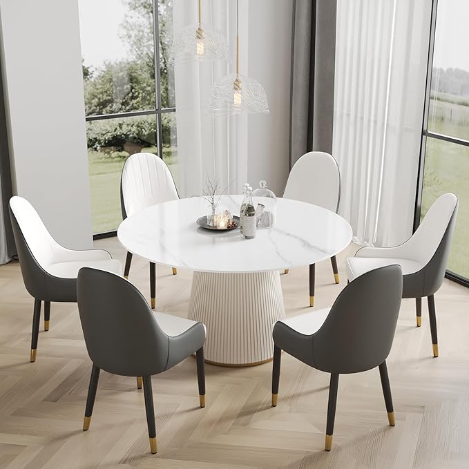 Amazon.com - 53'' Round Marble Dining Table for 4, Modern White ...