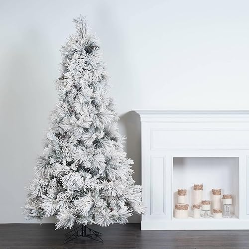 Miniatura 8 de Vickerman Árbol de Navidad artificial delgado de pino Atka flocado de 10 x 63 pulgadas, sin luz, árbol sintético cubierto de nieve, decoración de