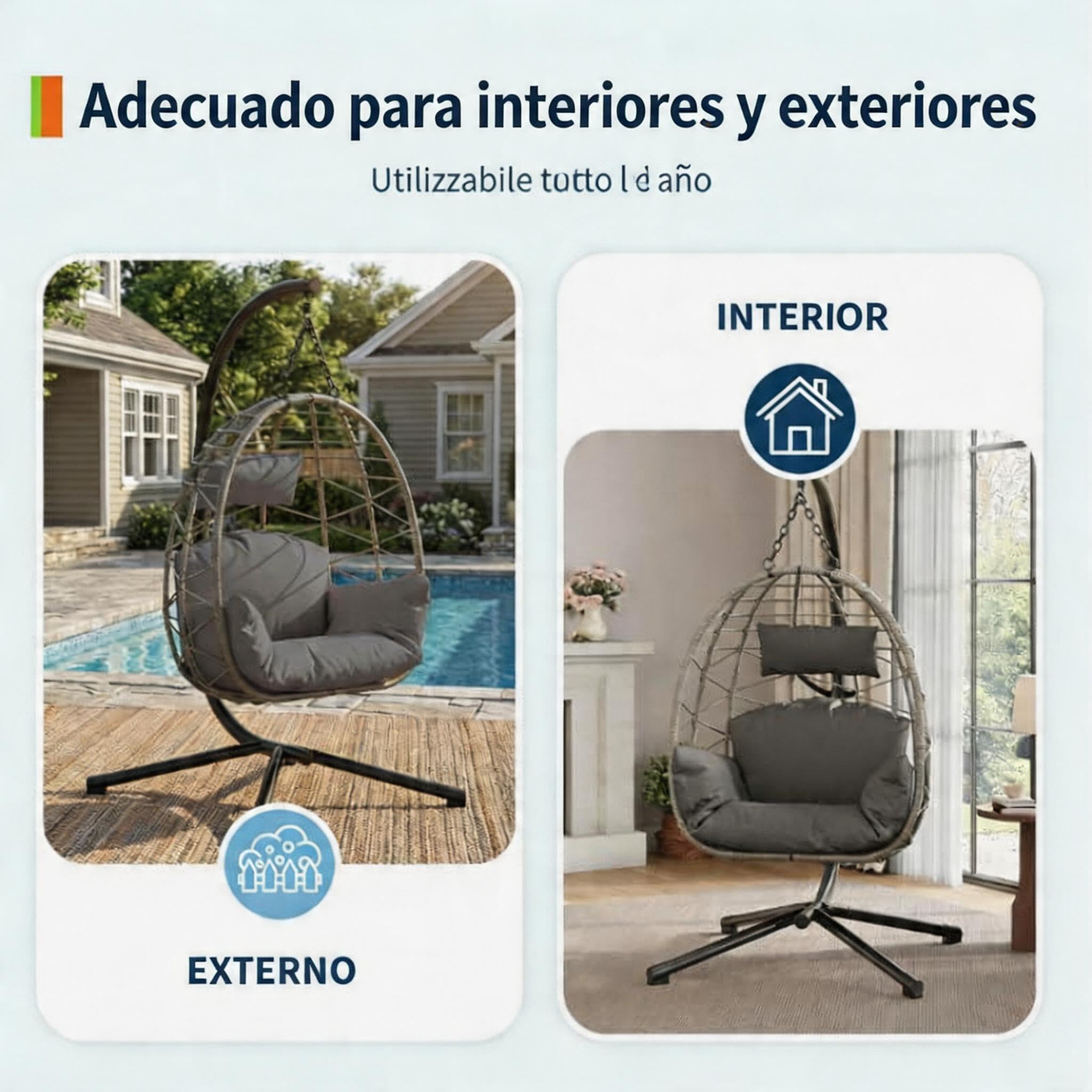 GarveeLife Altalena giardino esterno - Sedia sospesa con supporto completamente metallico, sedia a uovo sospesa con capacità di 150 kg, include cuscini relax per giardino, balcone, patio, colore