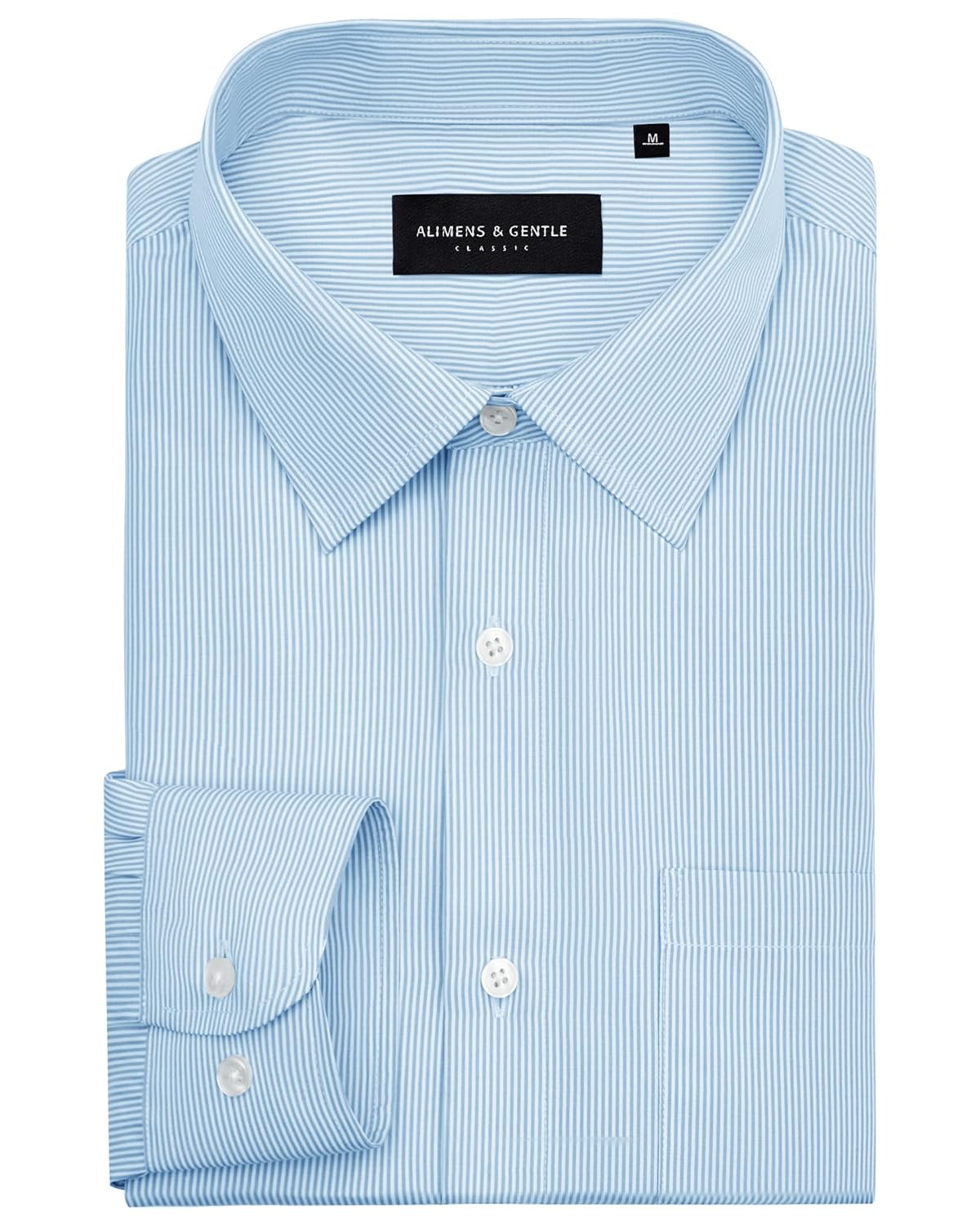 Alimens & Gentle Camisa social masculina listrada de manga longa casual de manga comprida com botões para negócios blusa popelina