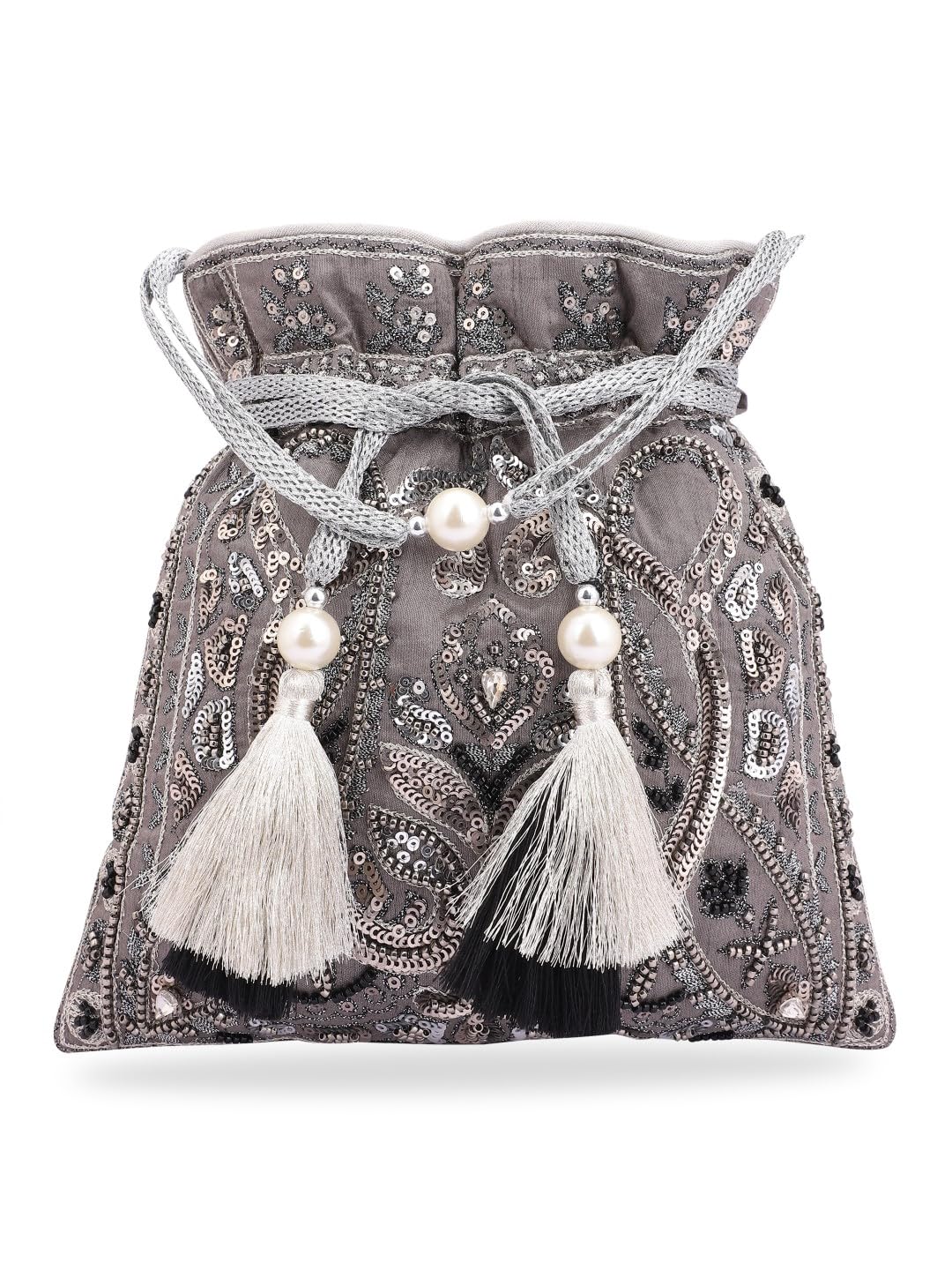 MASQ by Q-One Embellished Silk Potli Bag for Women and Girls - Exquisite Handmade Embroidery, Sequin, and Beads Work - Ideal for Parties, Weddings and festive season
