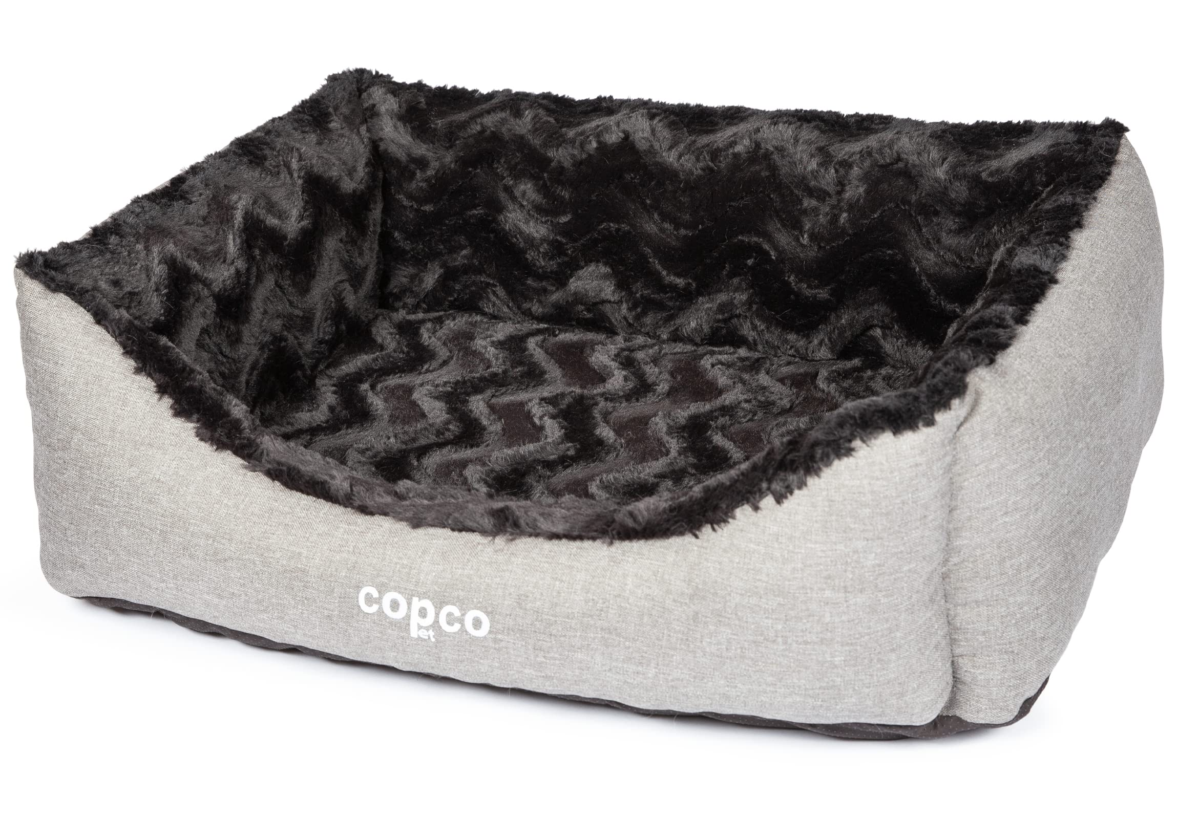 CopcoPet Hundebett Pia Orthopädisch Schwarz 80 x 60 cm – Kuscheliges Hundekörbchen mit Visco-Füllung – Waschbar, rutschfest, pflegeleicht, bequem & gelenkschonend – Für kleine Hunde