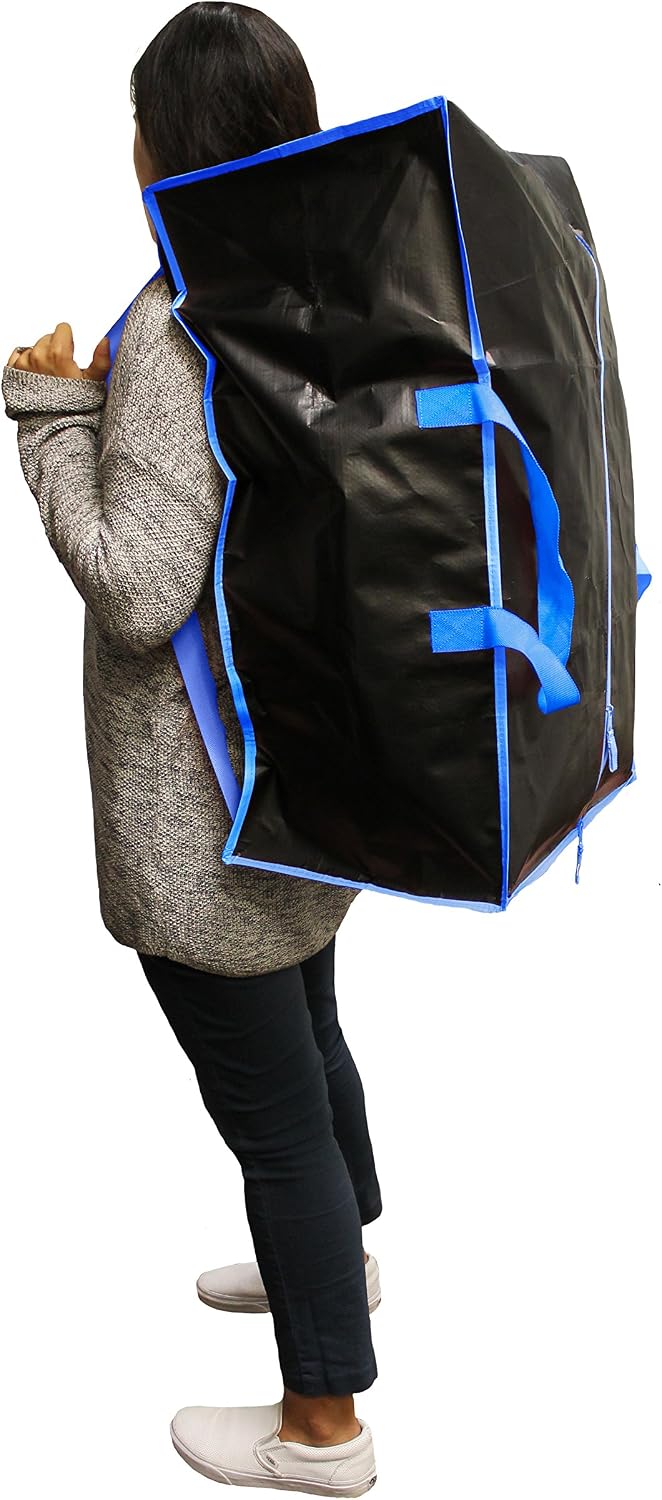 Earthwise Reusable Storage Bags Totes Extra Large Container Backpack Handles w/Zipper closure in Matte Black Great for Moving, Compatible with Ikea Frakta Carts (Set of 4) (Blue)