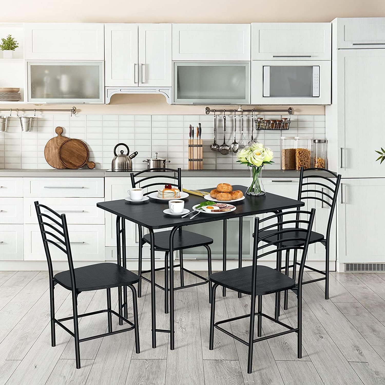Amazon.com - Majnesvon 5-Piece Wood Table & 4 Chairs - Modern Dining ...