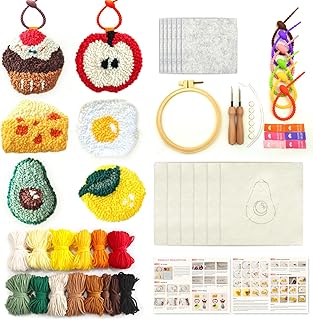 Punch Needle Kit,Punch Needle DIY Coasters Kit,6PCS Food Pattern Embroidery Punch Needle Refrigerator Magnets and Pendant Kit,Punch Needle Kits Adults Beginner Needle Kit, Punch Needle Kit