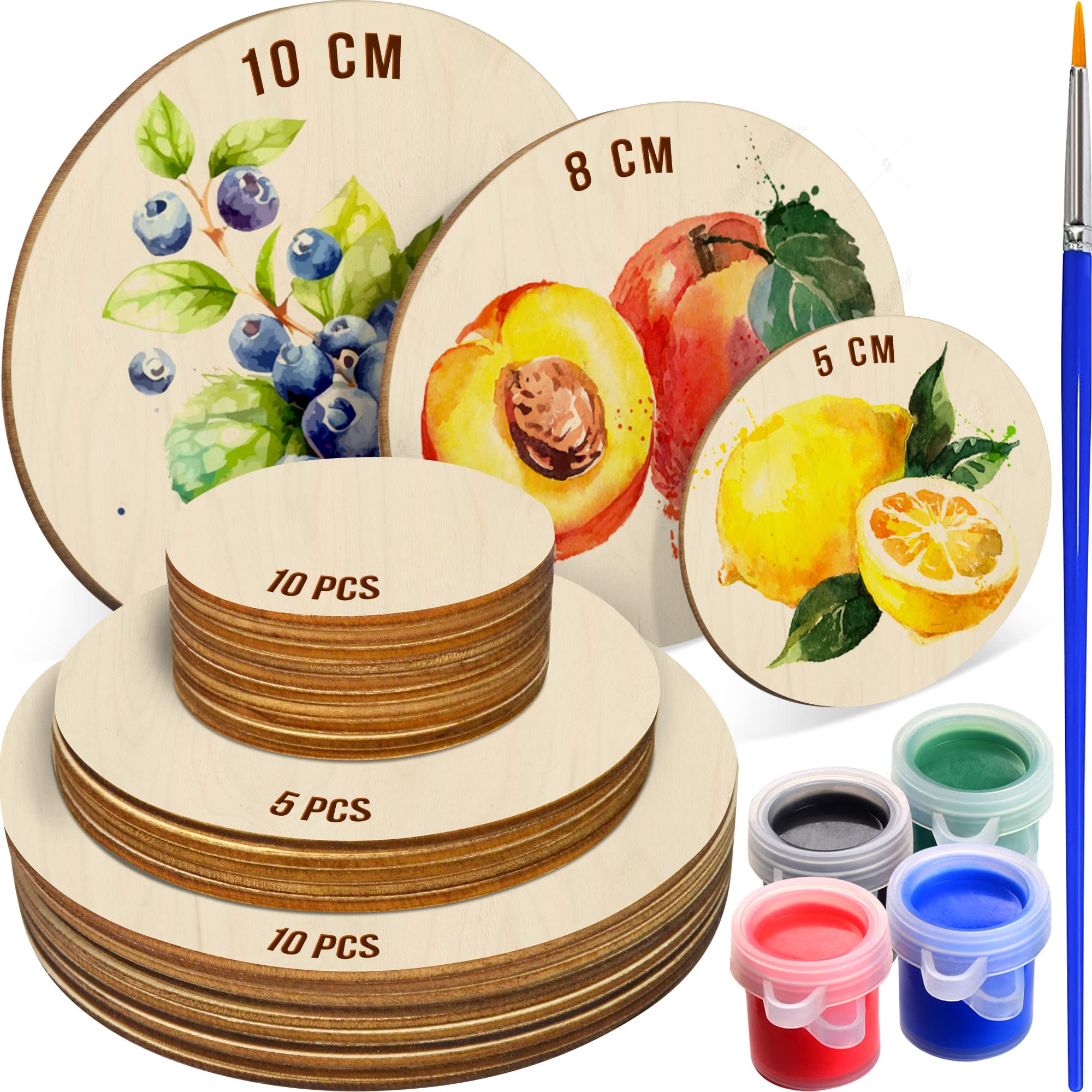 25 PCs Unfinished Wooden Circles for Craft Large Set - Blank Wood Circles 10cm 8cm 5cm - Wooden Rounds Cutouts for Crafts, Pyrography & Christmas Decorations