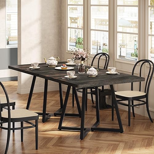 Miniatura 11 de Tribesigns Mesa de comedor cuadrada para 2, mesa de comedor industrial de 31.5 pulgadas con base de metal, mesa de cocina para comedor, espacio