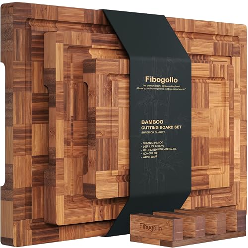 Fibogollo Set of 3 Bamboo Kitchen Cutting Boards