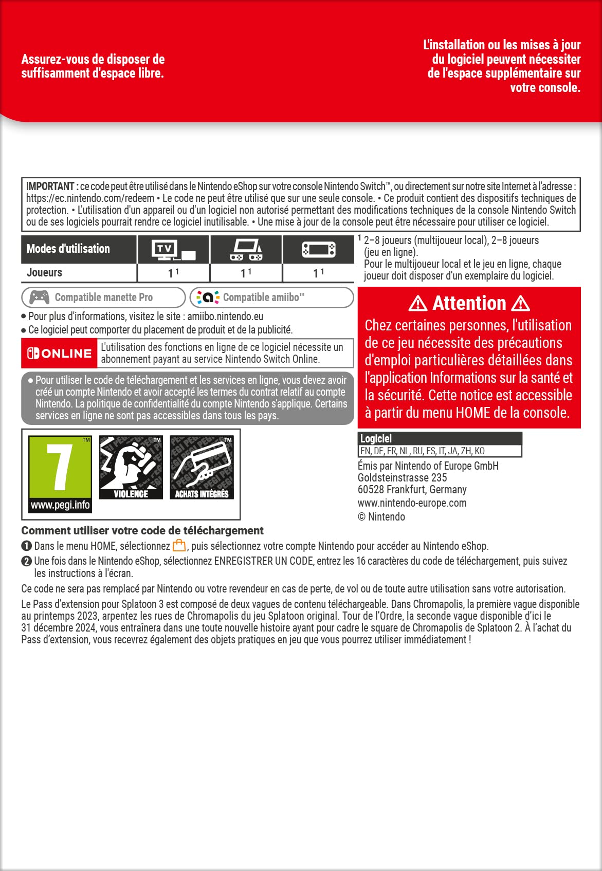 Splatoon 3 Pass d'extension | Nintendo Switch – Code jeu à télécharger