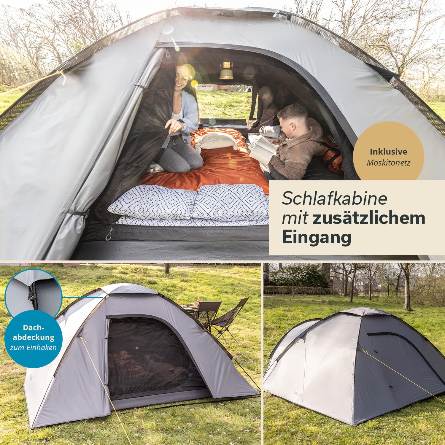 Skandika Dale 3-4 namiot kopułowy | namiot kempingowy dla 3 osób, technologia Sleeper, wodoszczelny 3000 mm, 2 wejścia, moskitiera, lekki namiot trekkingowy, namiot igloo, namiot festiwalowy