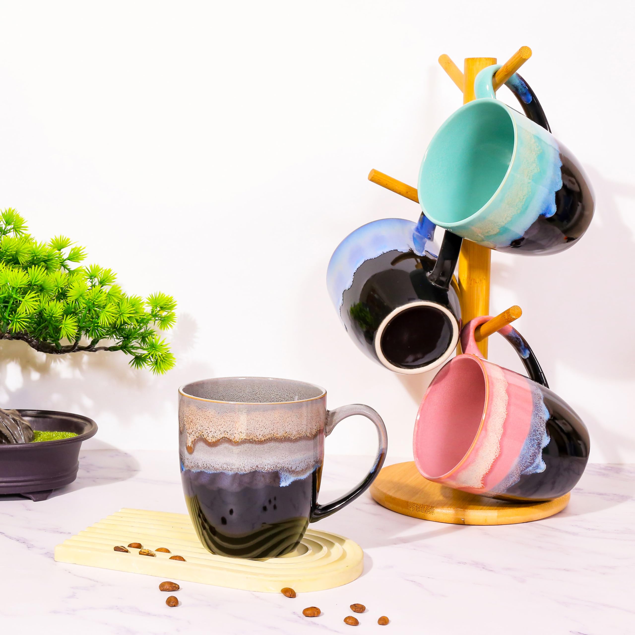 Tea Forte Fiore Tazza da tè in ceramica con infusore e coperchio, Sakura, 400 ml, tazza in ceramica con manico, per macerare tè sfuso, lavabile in lavastoviglie e adatta al microonde